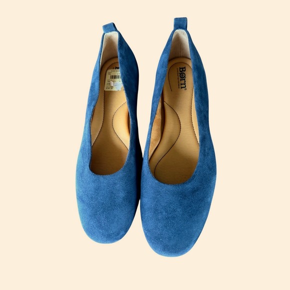 Born Shoes - Born Julianne Navy Blue Suede Ballet Flats Round Toe Slip On Shoes comfort